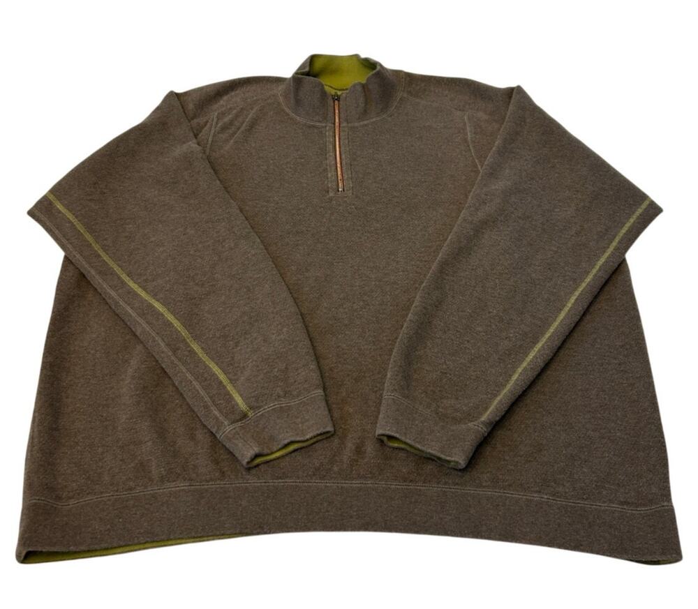 Tommy Bahama Men's 1/4 Zip Pullover Sweater XXL Brown Cotton Knit Casual Preppy